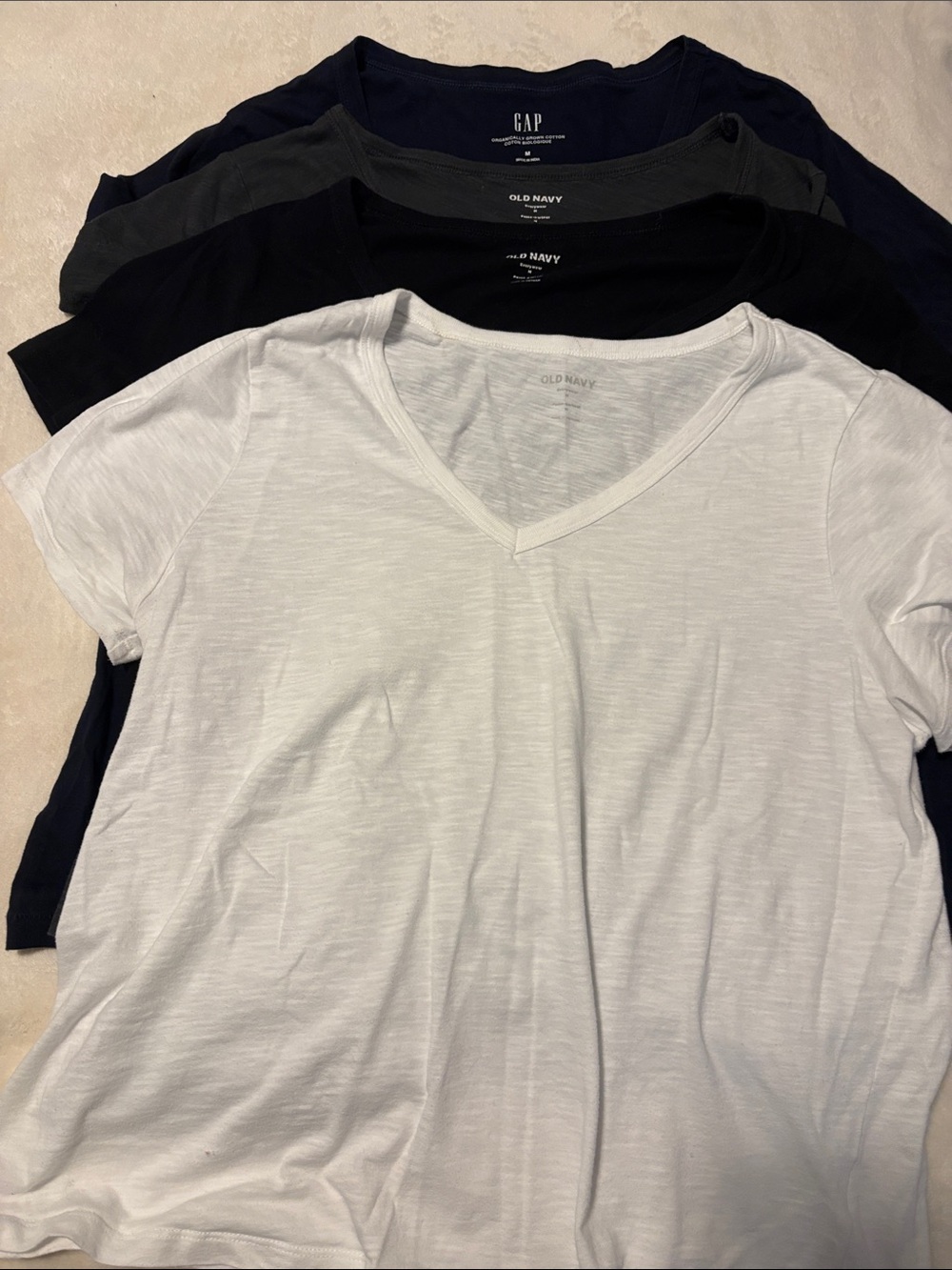 3 Old Navy V-Neck Tee Pack - White, Black, Charcoal, 1 Gap t shirt Navy blue